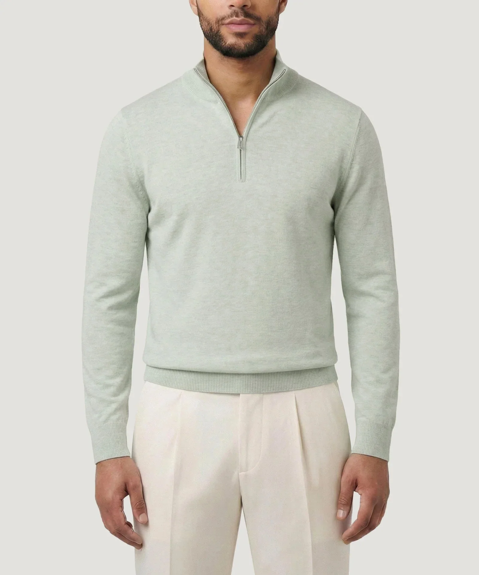 Luxury basic half-zip trui lichtgroen - Image 2