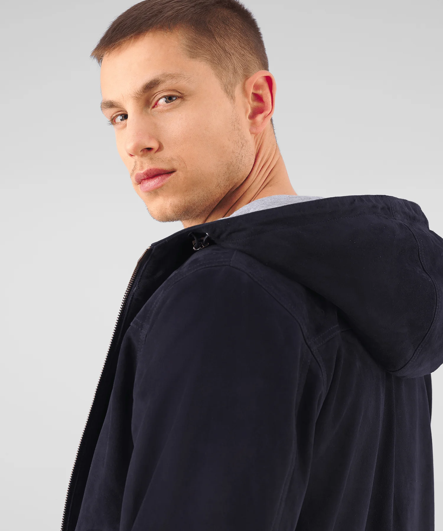 Bomber jacket met capuchon suède donkerblauw - Image 4