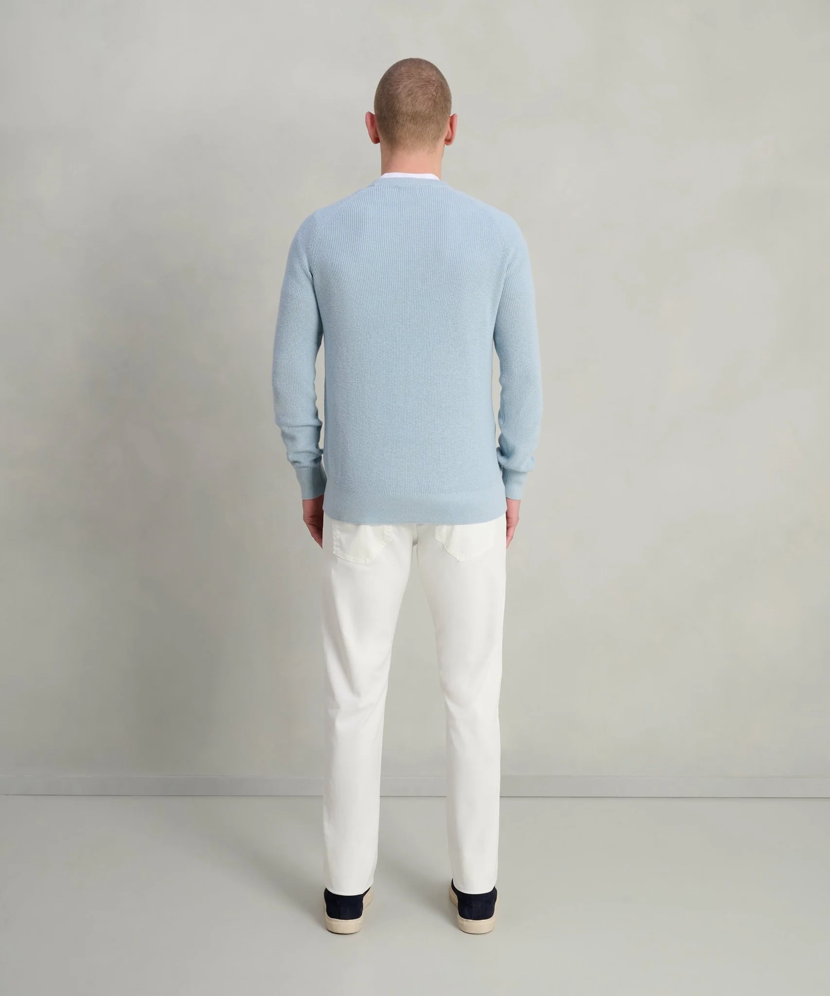 Fisherman ribbed trui crewneck katoen linnen lichtblauw - Image 5