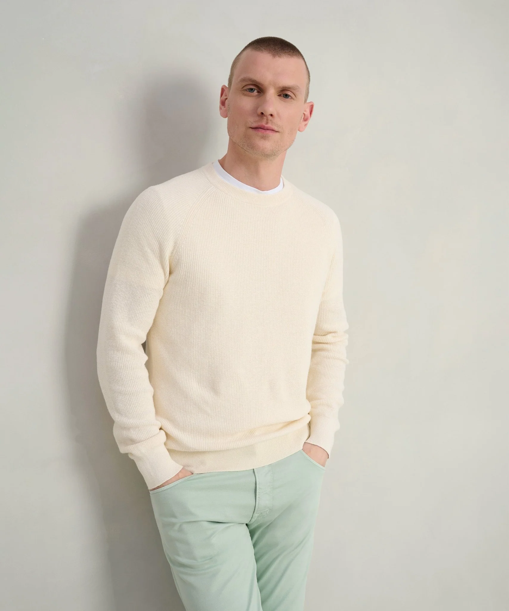 Fisherman ribbed trui crewneck katoen off-white - Image 3