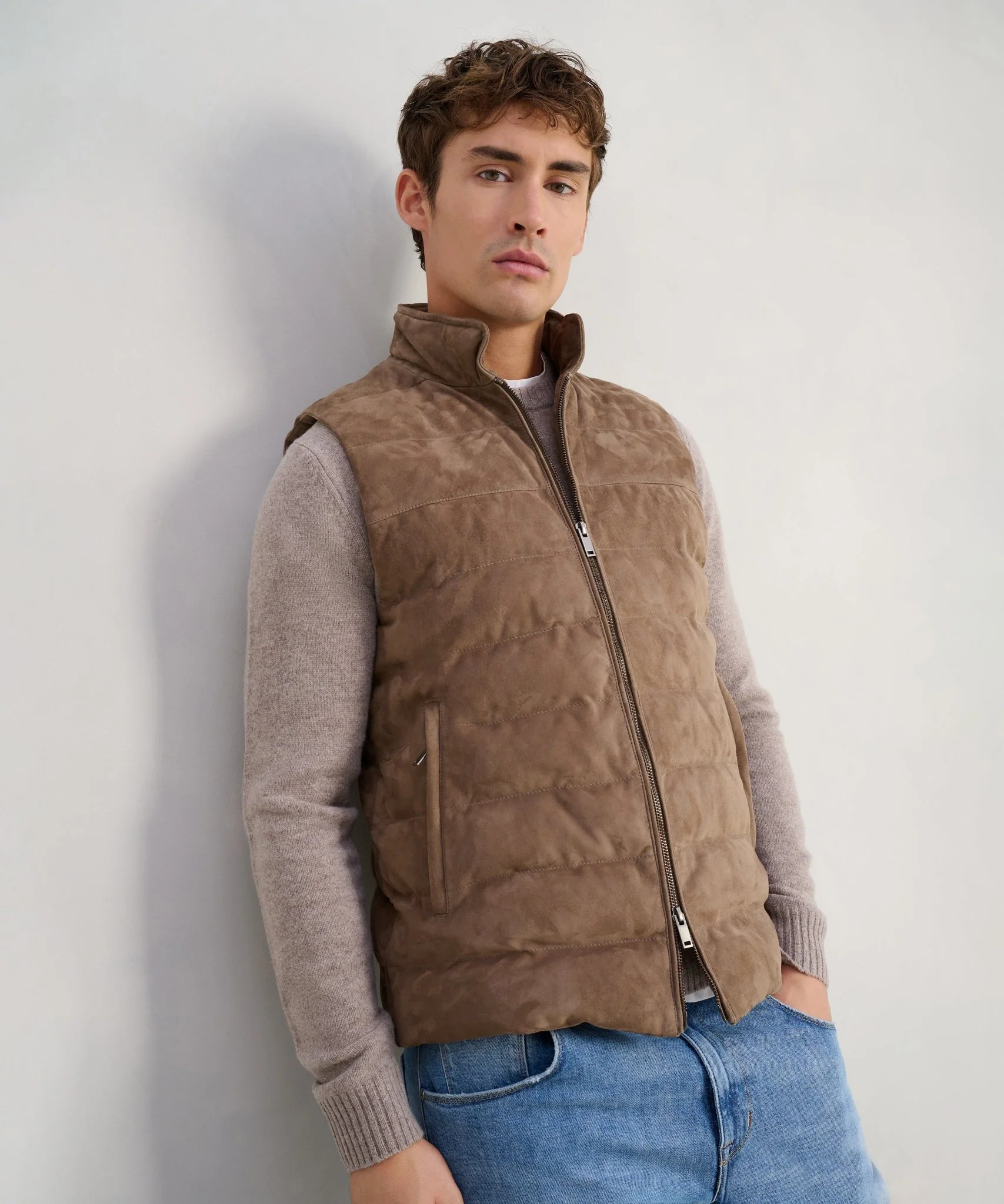 Gewatteerde bodywarmer suède bruin - Image 3