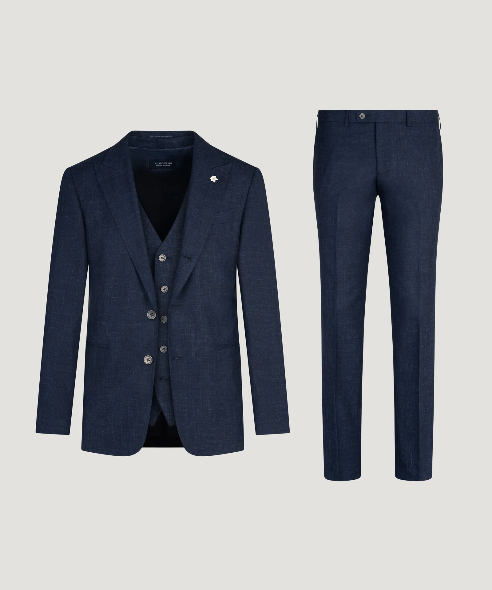 Driedelig pak wol/linnen/zijde donkerblauw
