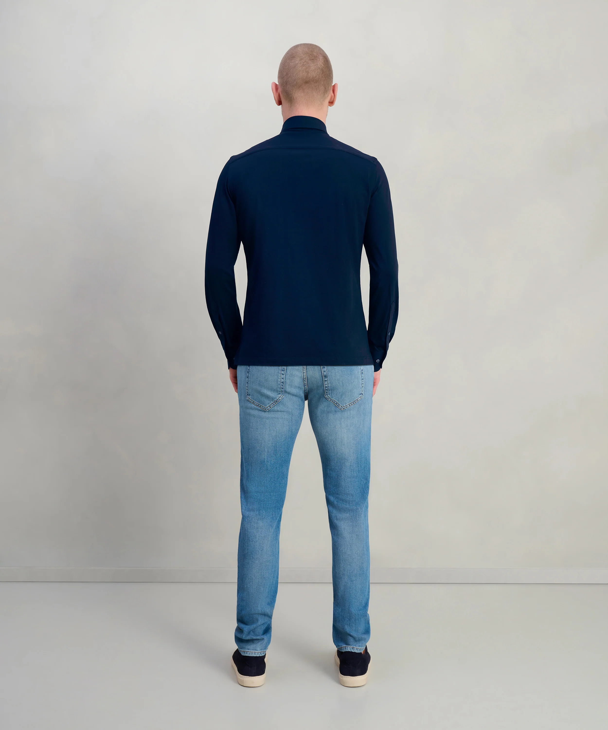 Long sleeve poloshirt mercerized cotton donkerblauw - Image 5