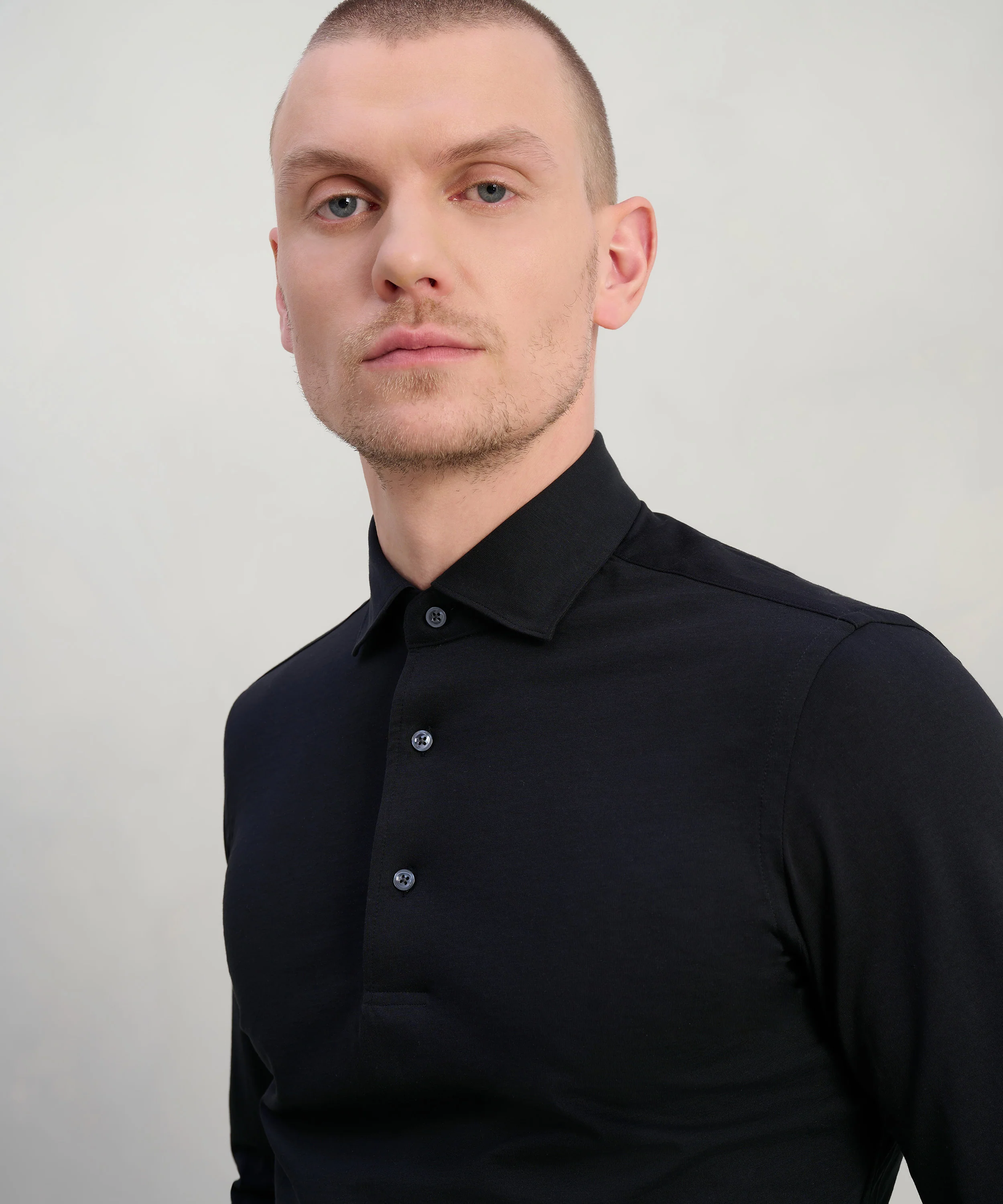Long sleeve poloshirt mercerized cotton zwart - Image 4