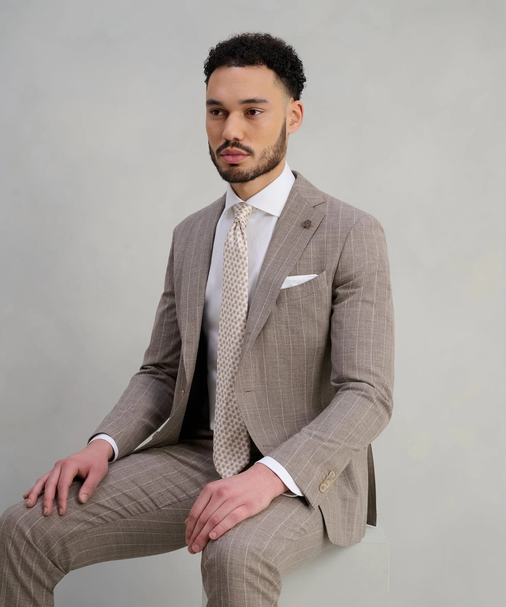 Pak wol beige gestreept (Pecora Nera® by Loro Piana) - Image 4