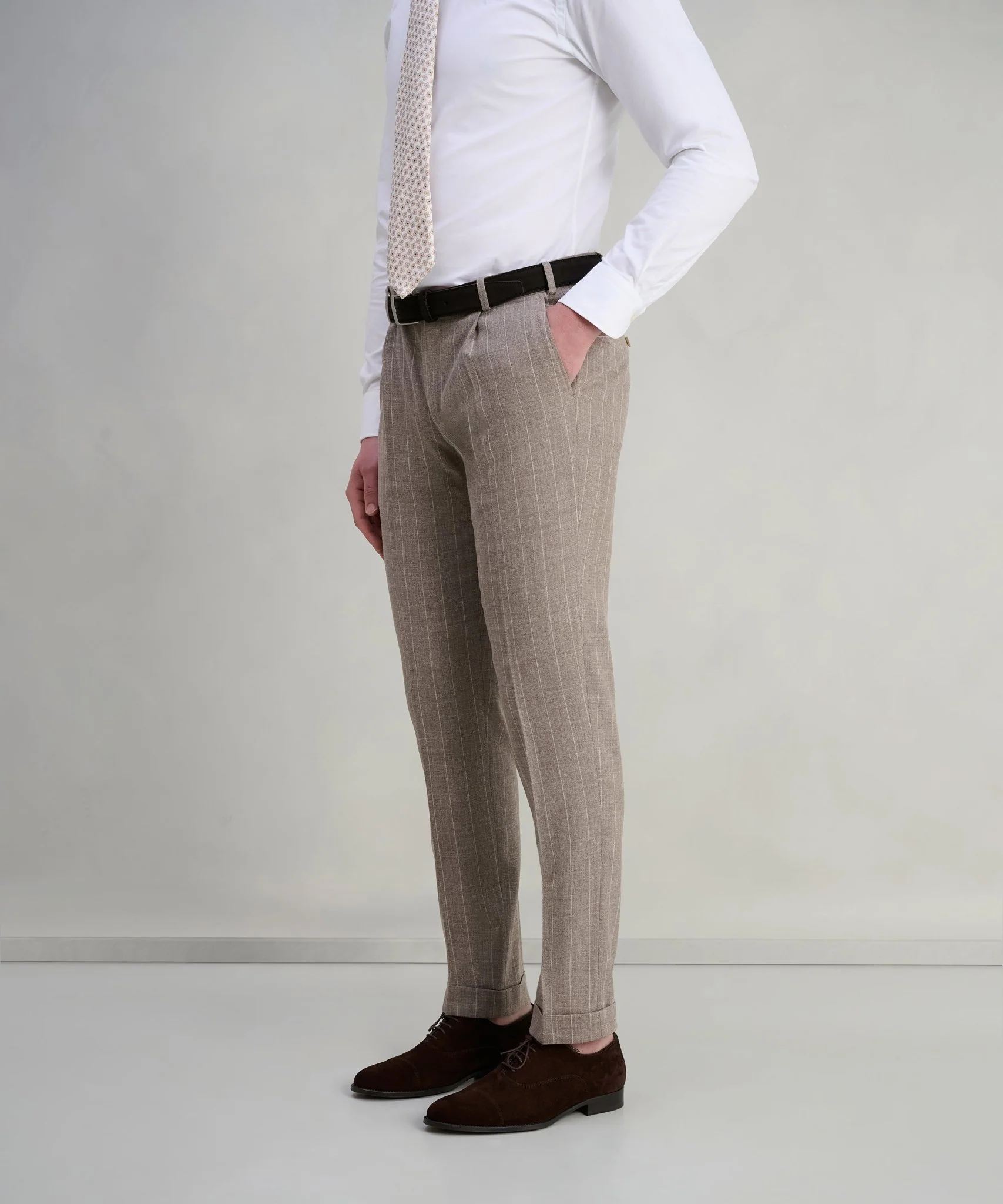 Pak wol beige gestreept (Pecora Nera® by Loro Piana) - Image 7