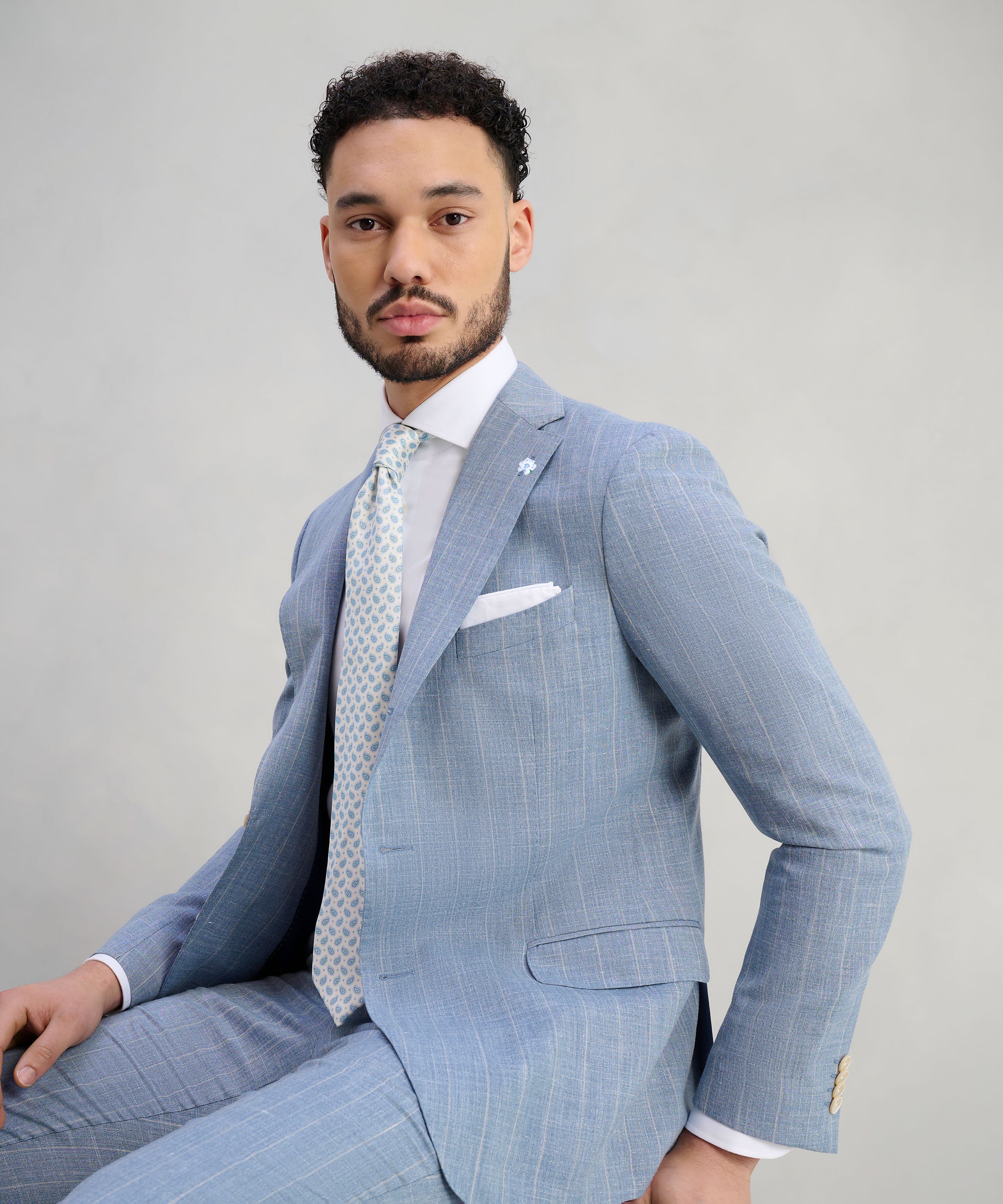 Pak wol/zijde/linnen blauw gestreept (SUMMERTIME by Loro Piana) - Image 3