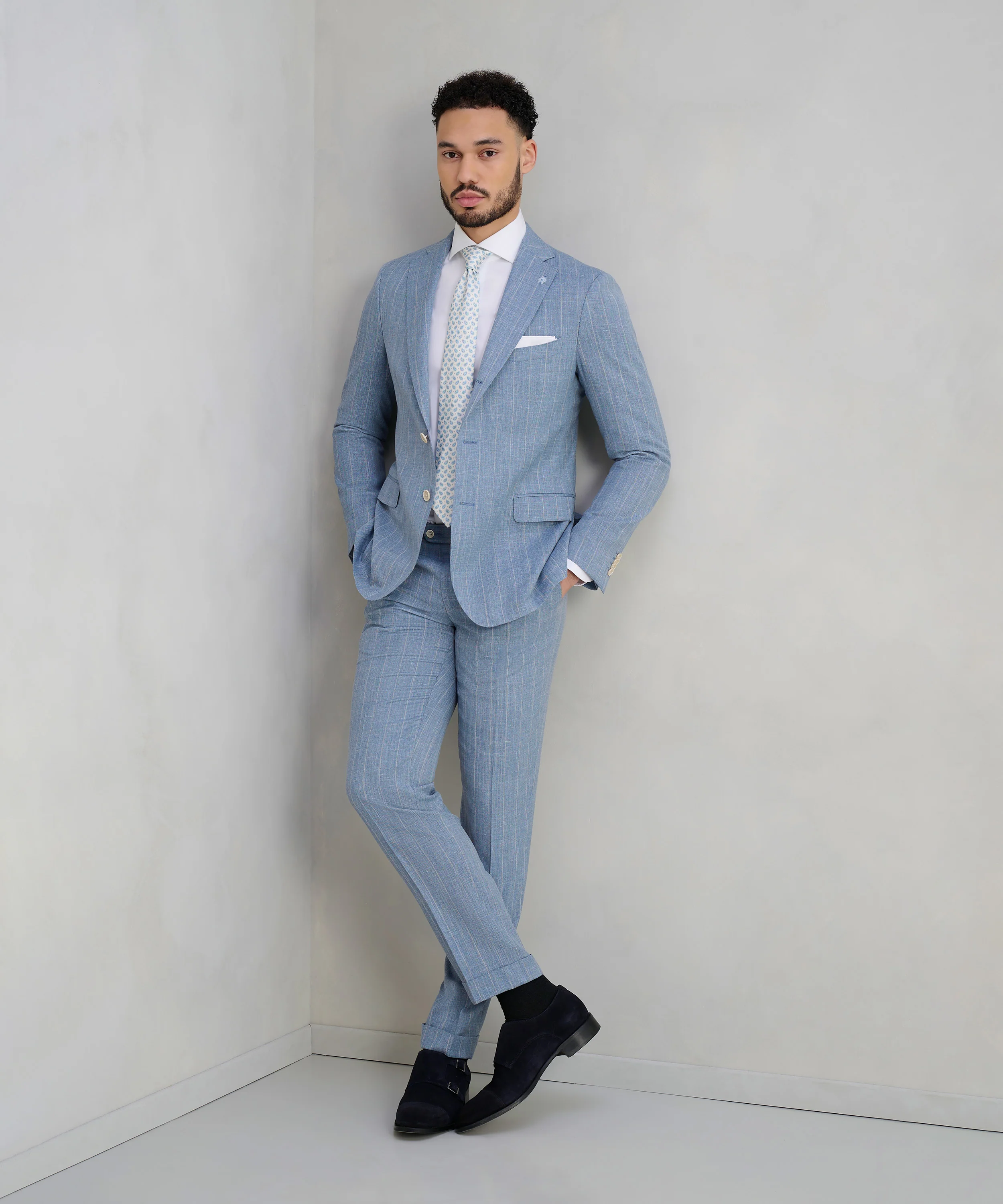 Pak wol/zijde/linnen blauw gestreept (SUMMERTIME by Loro Piana) - Image 6