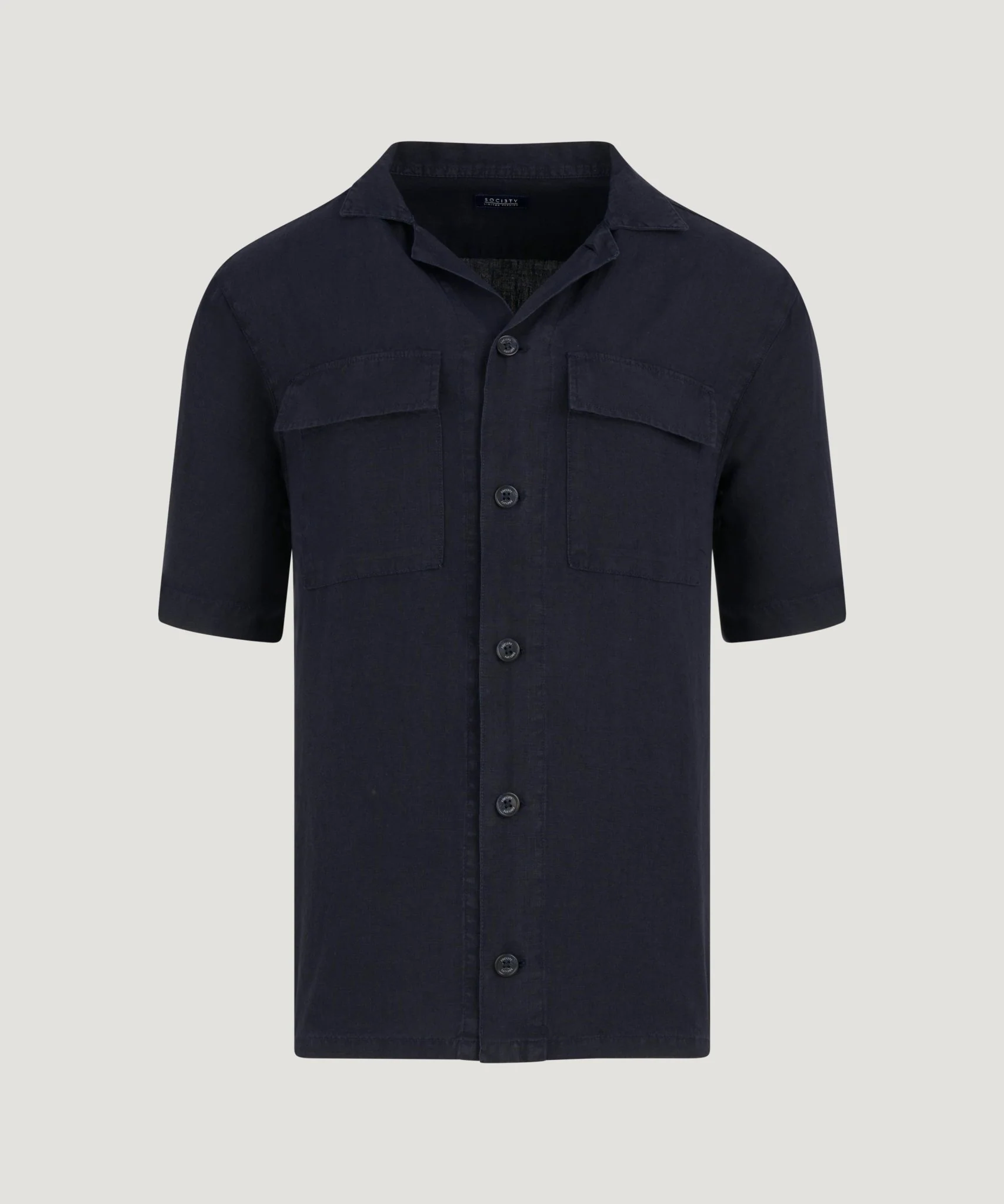 Resort shirt gewassen linnen donkerblauw