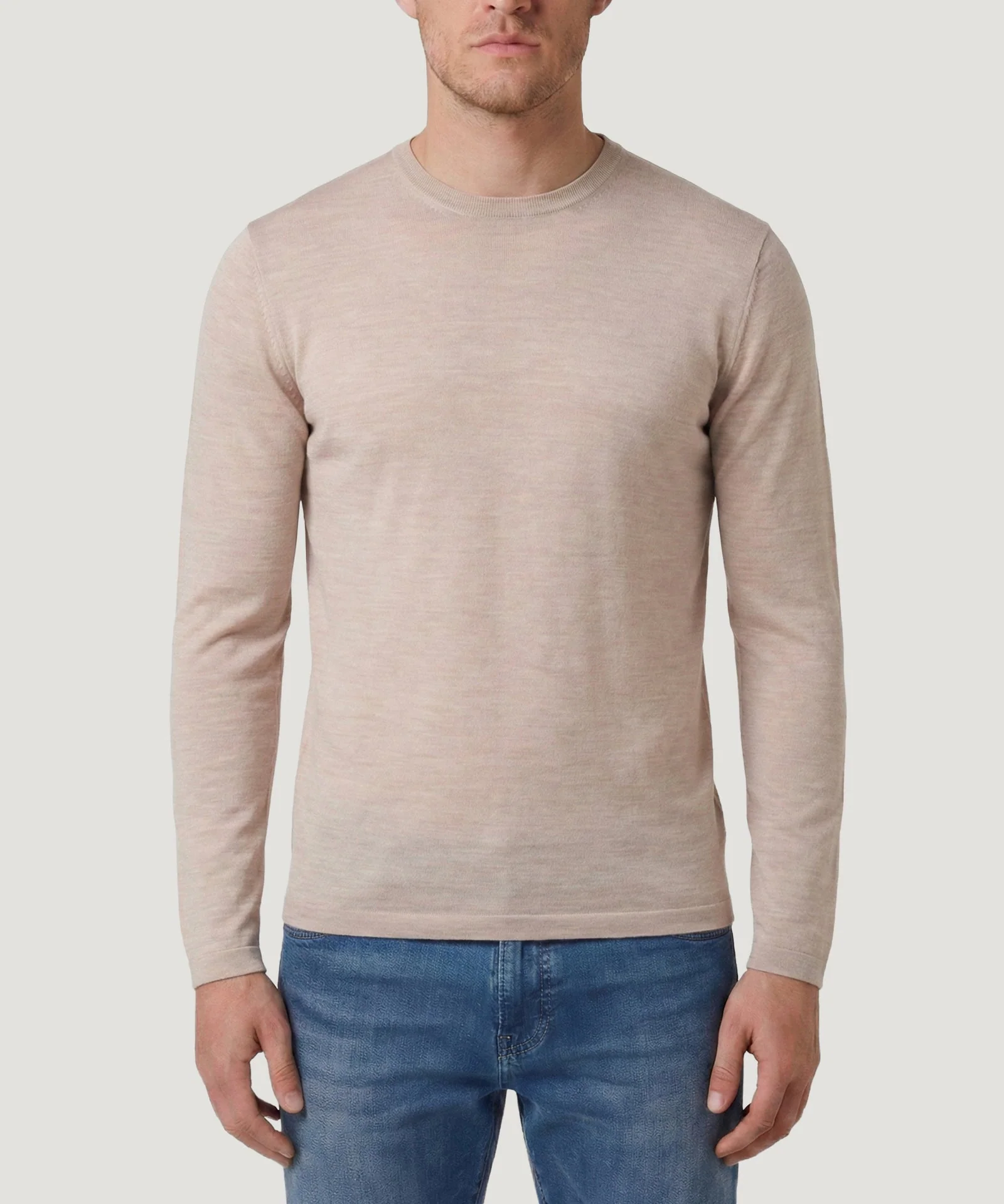 Tubular knit crewneck trui merinowol beige - Image 3